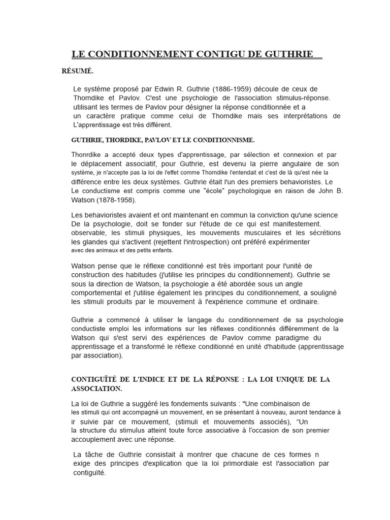 Conditionnement Contigu de Guthrie | PDF | Conditionnement classique ...