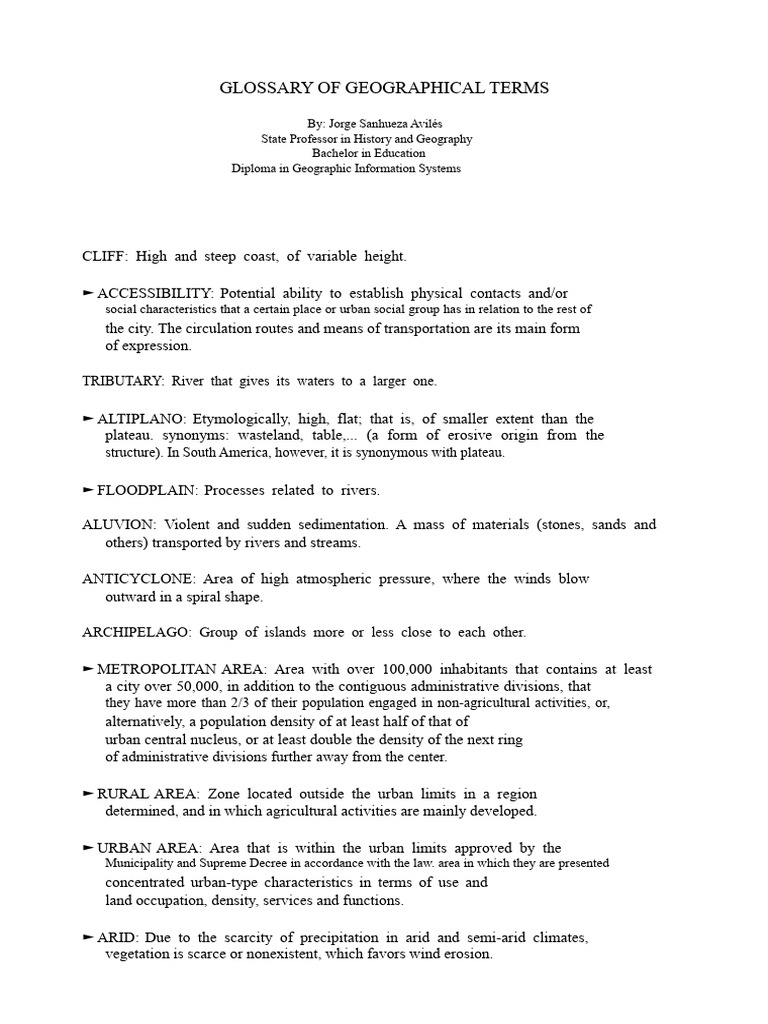 Geographical Terms Glossary | PDF | Sea | Lake