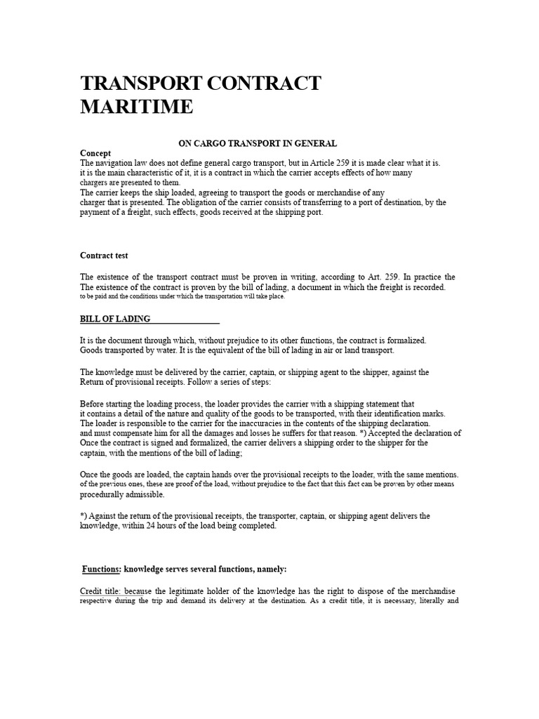 Maritime Transport Contract | PDF | Bill Of Lading | Cargo