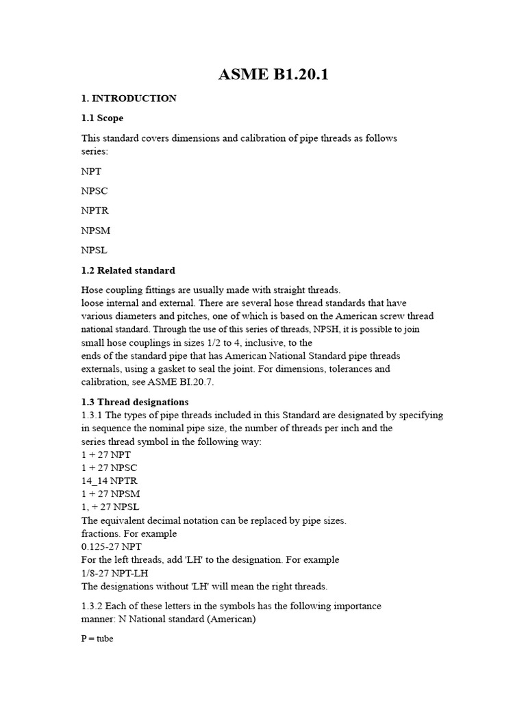 ASME B1.20.1 Pipe Thread Standards | PDF | Pipe (Fluid Conveyance ...