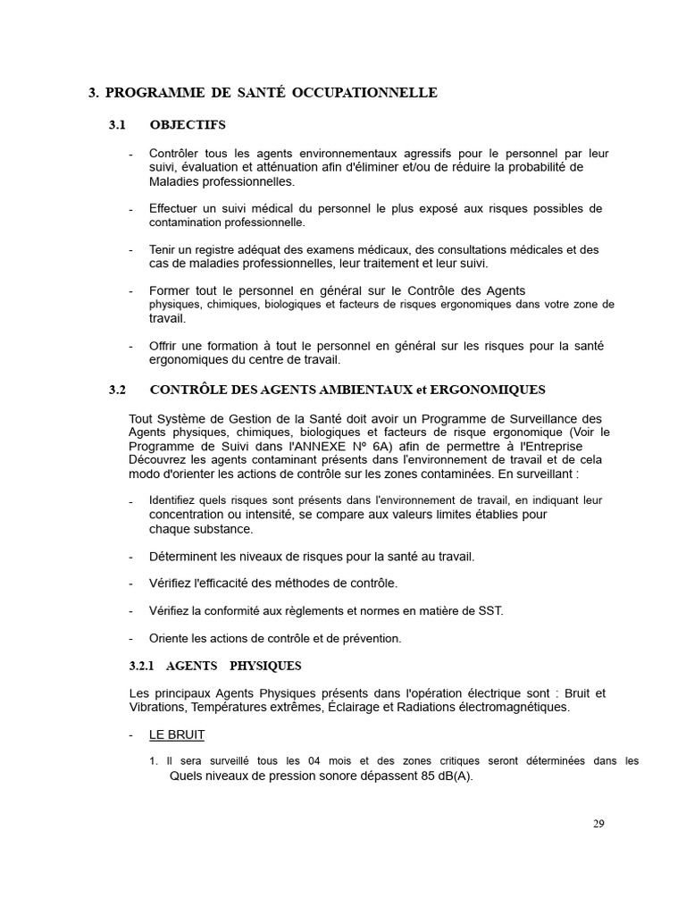 Programme de Santé au Travail et Contrôle des Risques | PDF | Bruit ...