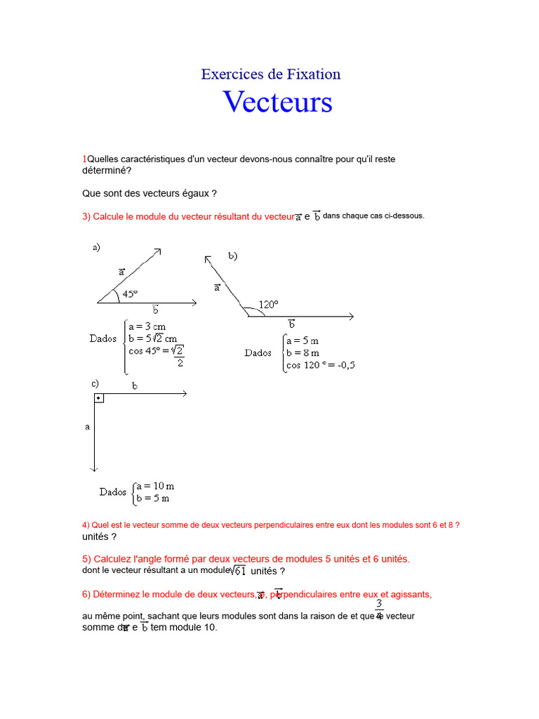 Exercices sur les Vecteurs et Modules | PDF | Vitesse | Scalaire ...
