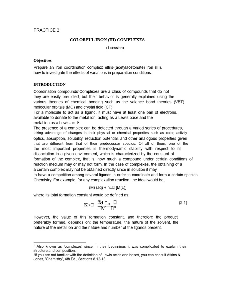 Synthesis of Iron(III) Complexes | PDF | Coordination Complex ...