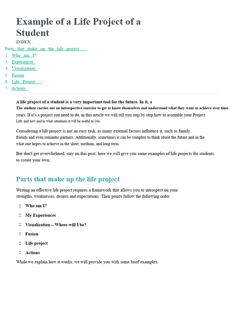 Example of A Student's Life Project | PDF | Goal | Cognition