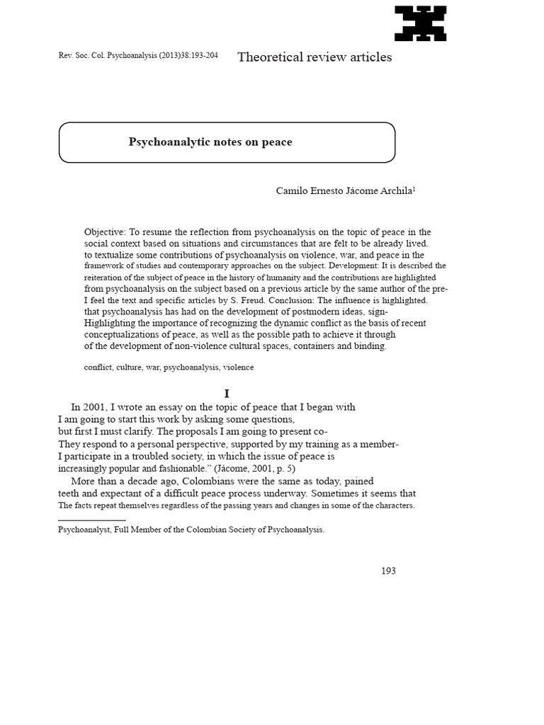 Psychoanalytic Notes On Peace | PDF | Psychoanalysis | Peace