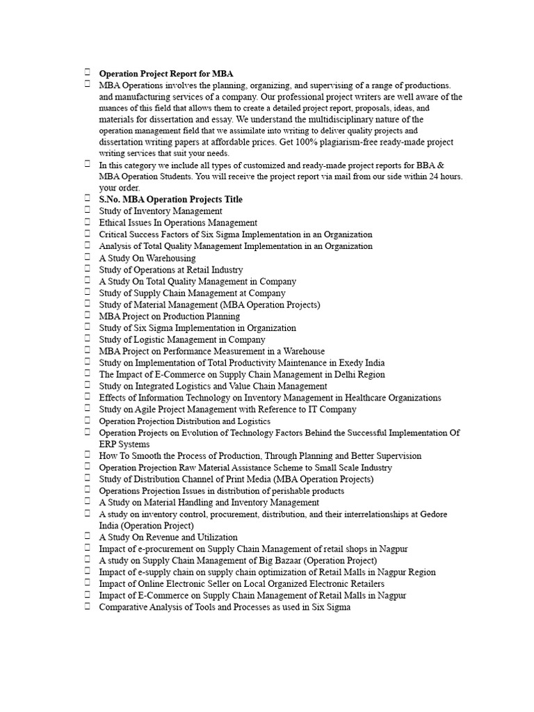 MBA Operations Project Report Guide | PDF | Logistics | Supply Chain ...