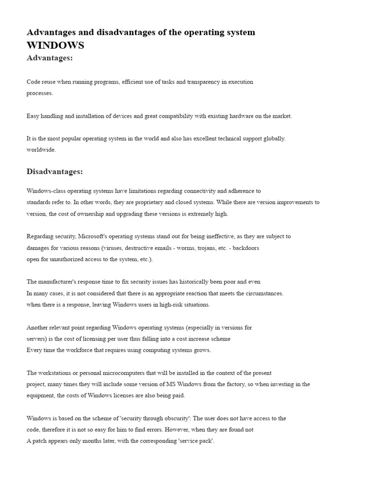 Windows OS: Pros and Cons Explained | PDF | Operating System ...