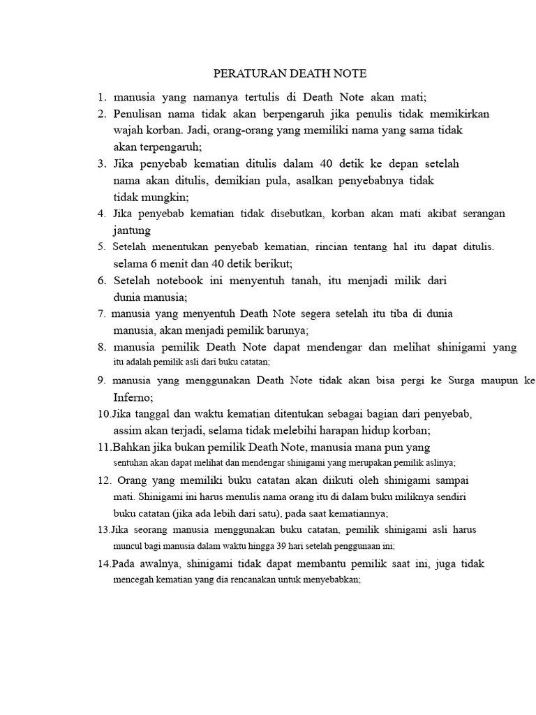 Aturan dan Peraturan Death Note | PDF