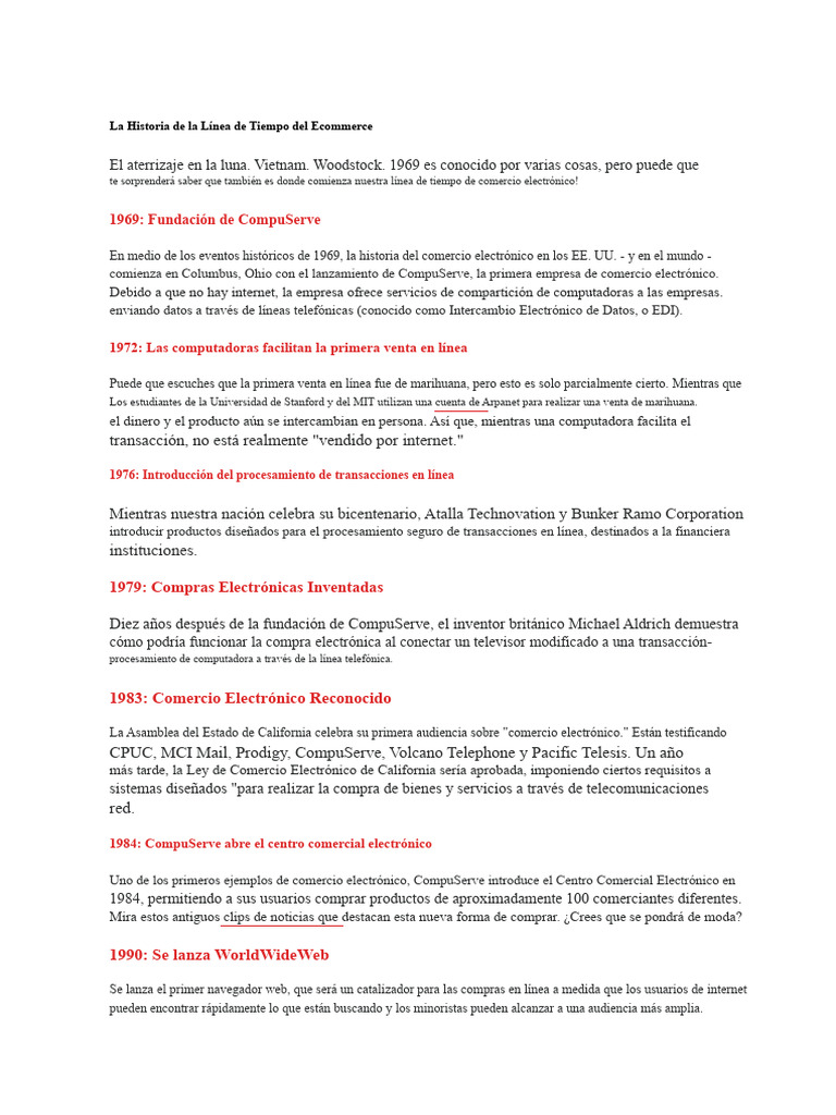 Historia del Ecommerce: Línea de Tiempo | PDF | Bahía E | Comercio ...