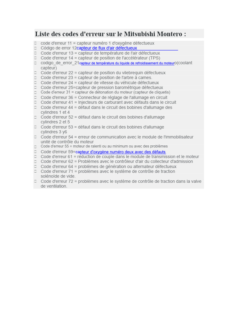 Codes d'erreur Mitsubishi Montero PDF — free download