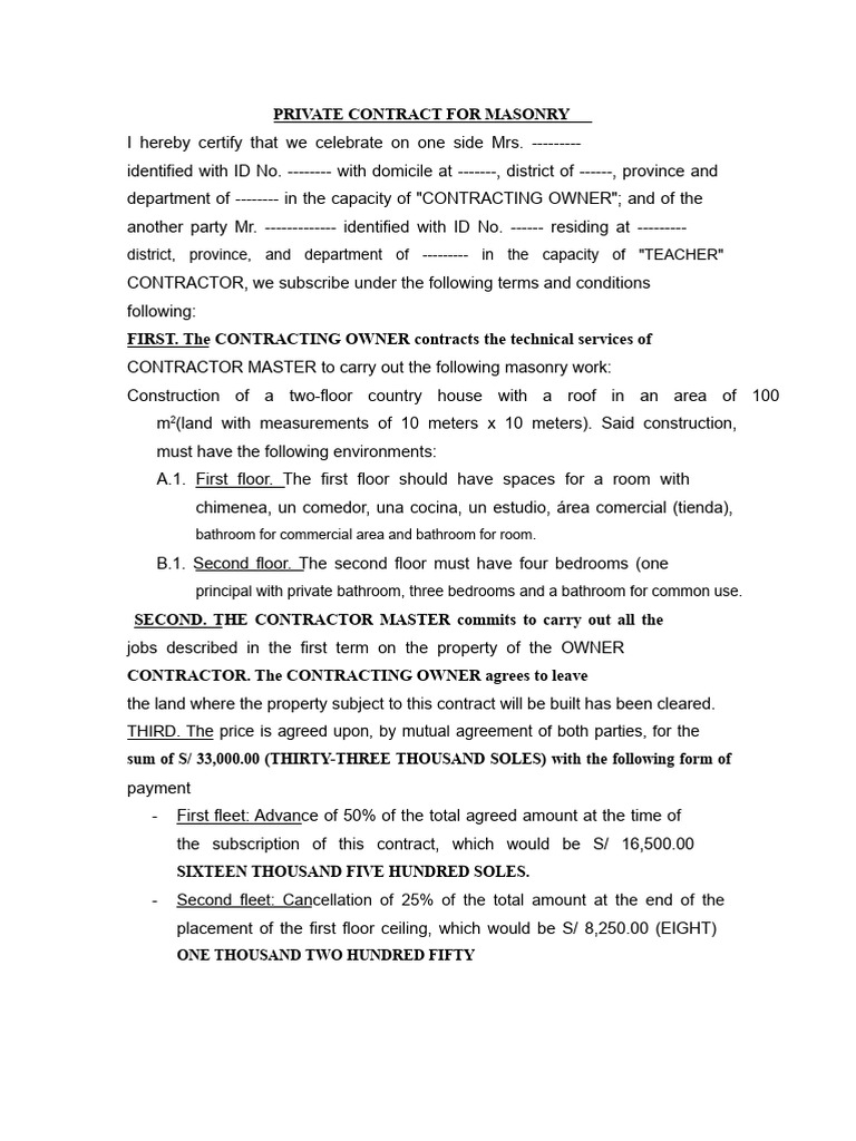 House Construction Contract Template | PDF | Private Law