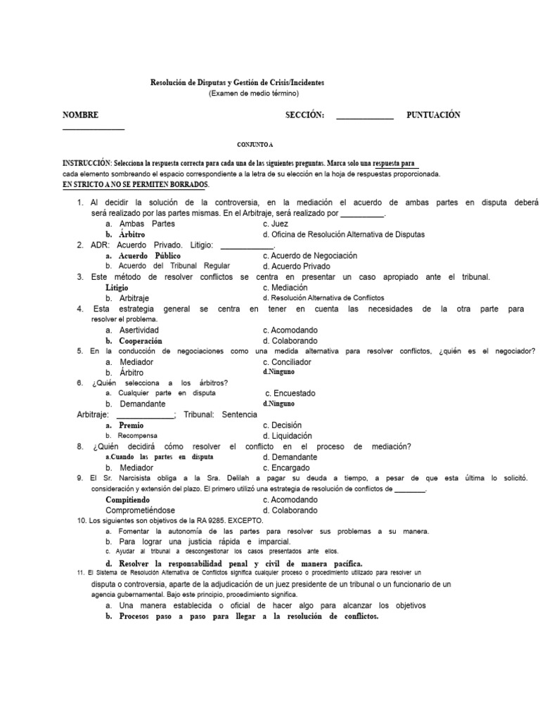 Examen Parcial CRIM - DRCM | PDF | Arbitraje | Mediación