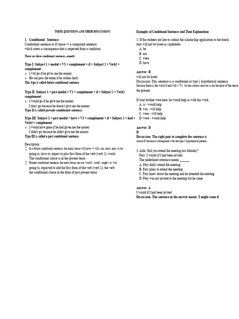TOEFL Conditional Sentences Guide | PDF | Verb | Pronoun