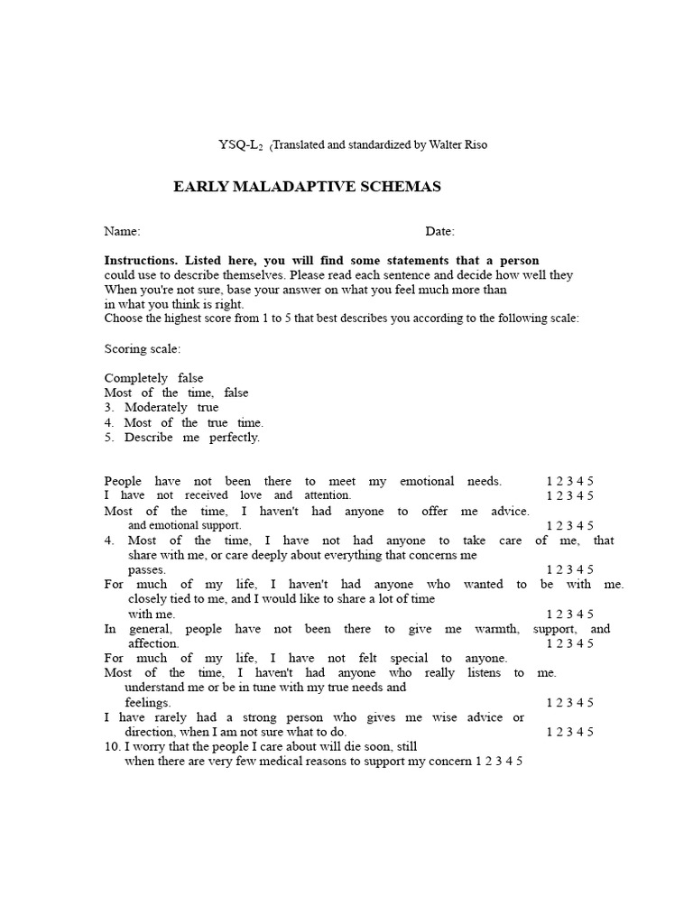 Young Schema Questionnaire (YSQ-L) | PDF | Anger | Social Inhibition
