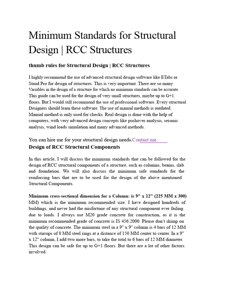 RCC Structural Design Minimum Standards | PDF | Concrete | Beam (Structure)