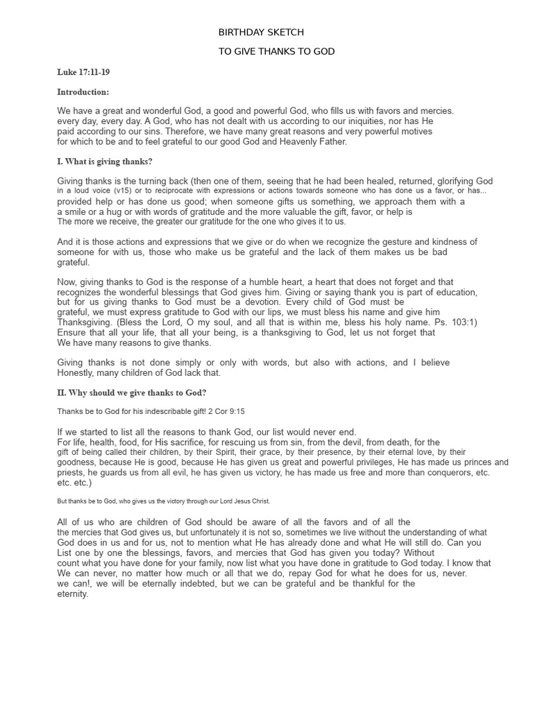 The Importance of Giving Thanks to God | PDF | Gratitude | God