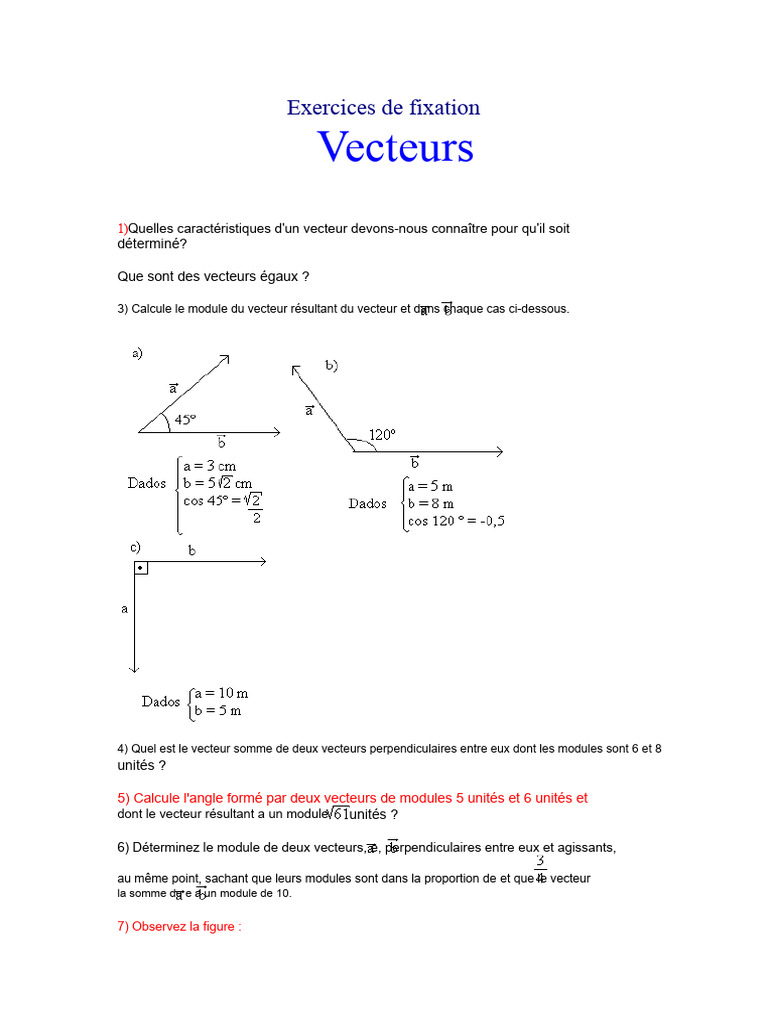 Exercices sur les Vecteurs et leurs Propriétés | PDF | Vitesse ...