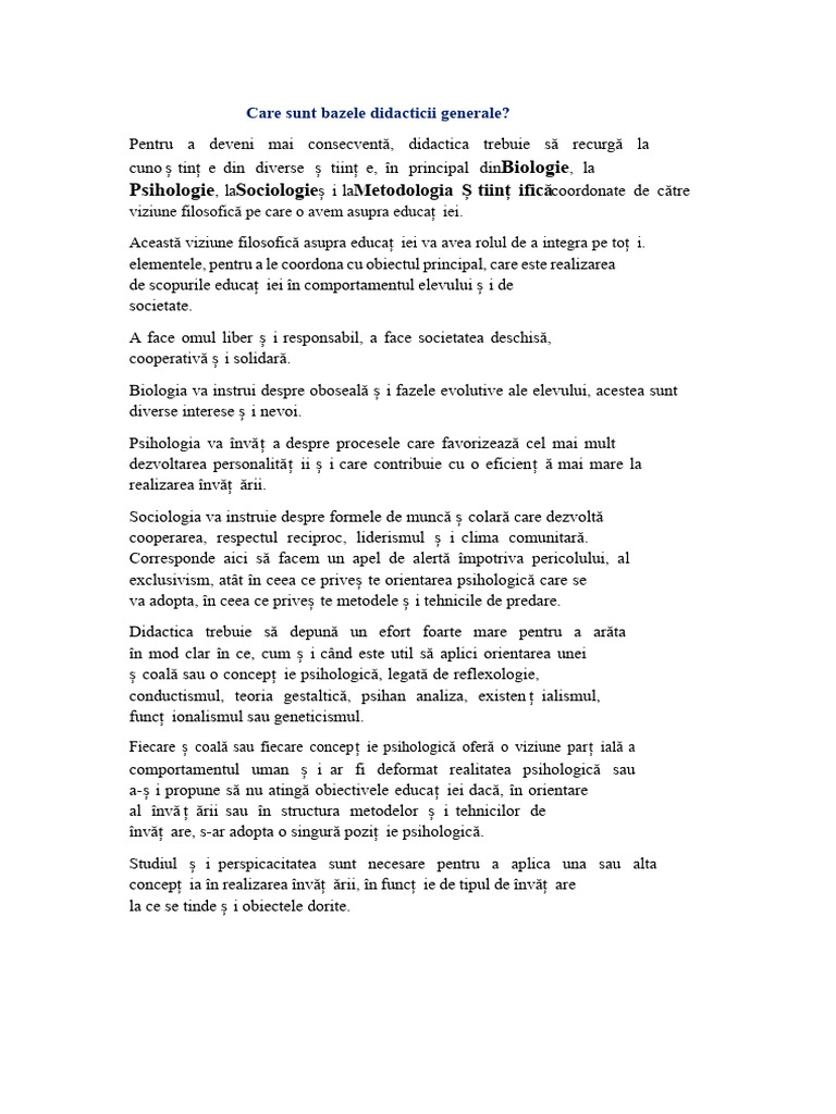 Care Sunt Bazele Didacticii Generale | PDF