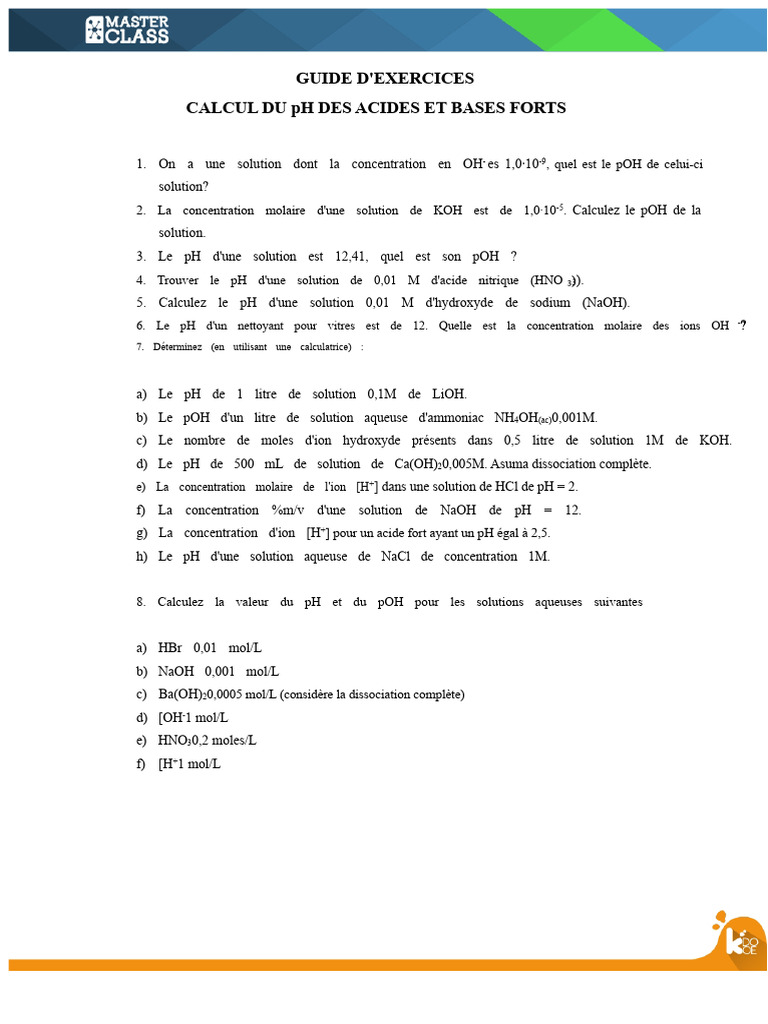 Calcul du pH et pOH des solutions | PDF