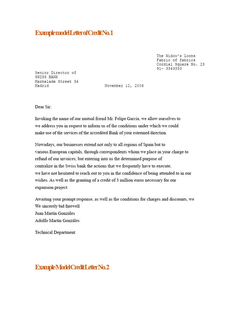 Model Letter of Credit Request Template | PDF | Credit | Finance ...
