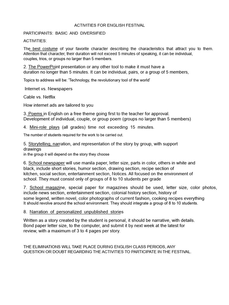 English Festival Activities Guide | PDF