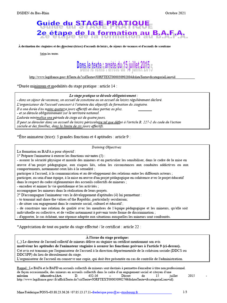 Validation du stage pratique BAFA | PDF