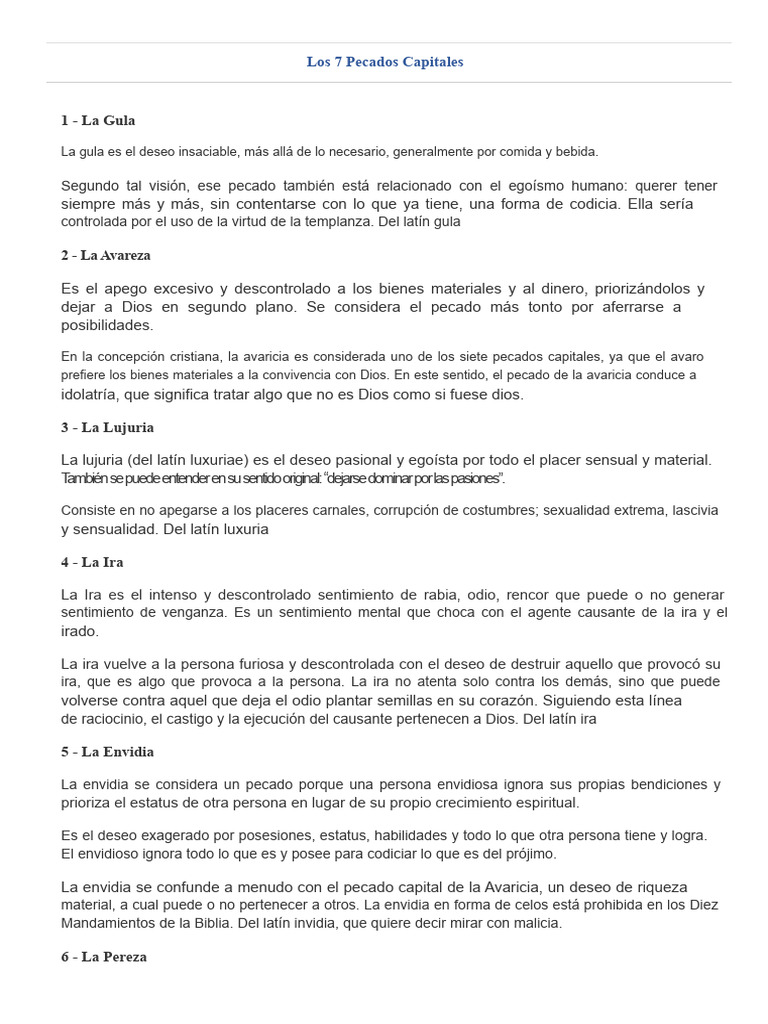 Los 7 Pecados Capitales | PDF | Siete pecados capitales | Orgullo