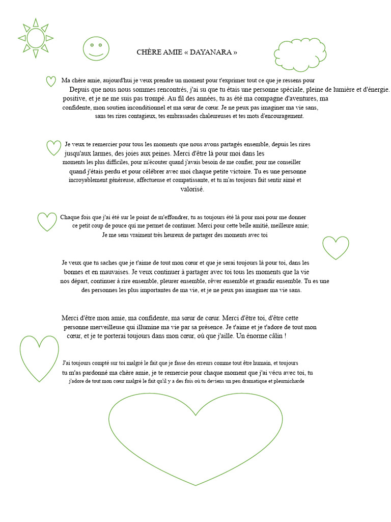 Lettre à ma chère amie Dayanara | PDF