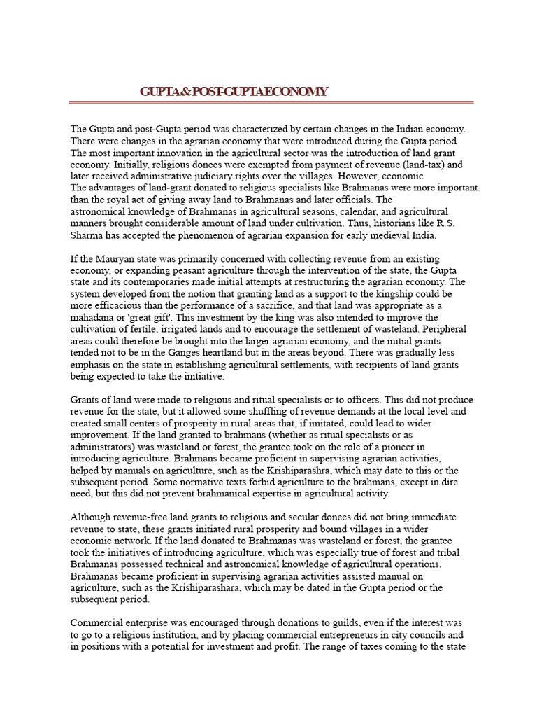 Gupta And Post Gupta Economy Pdf Trade Agriculture