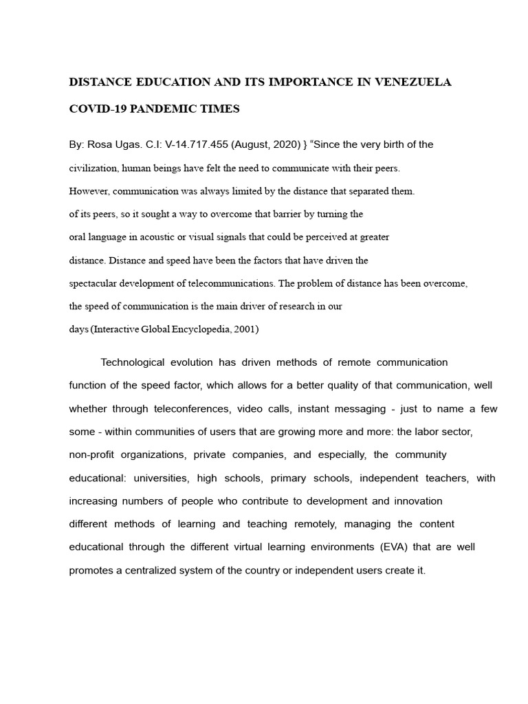 Descriptive Essay On The Importance of Distance Education in Venezuela ...