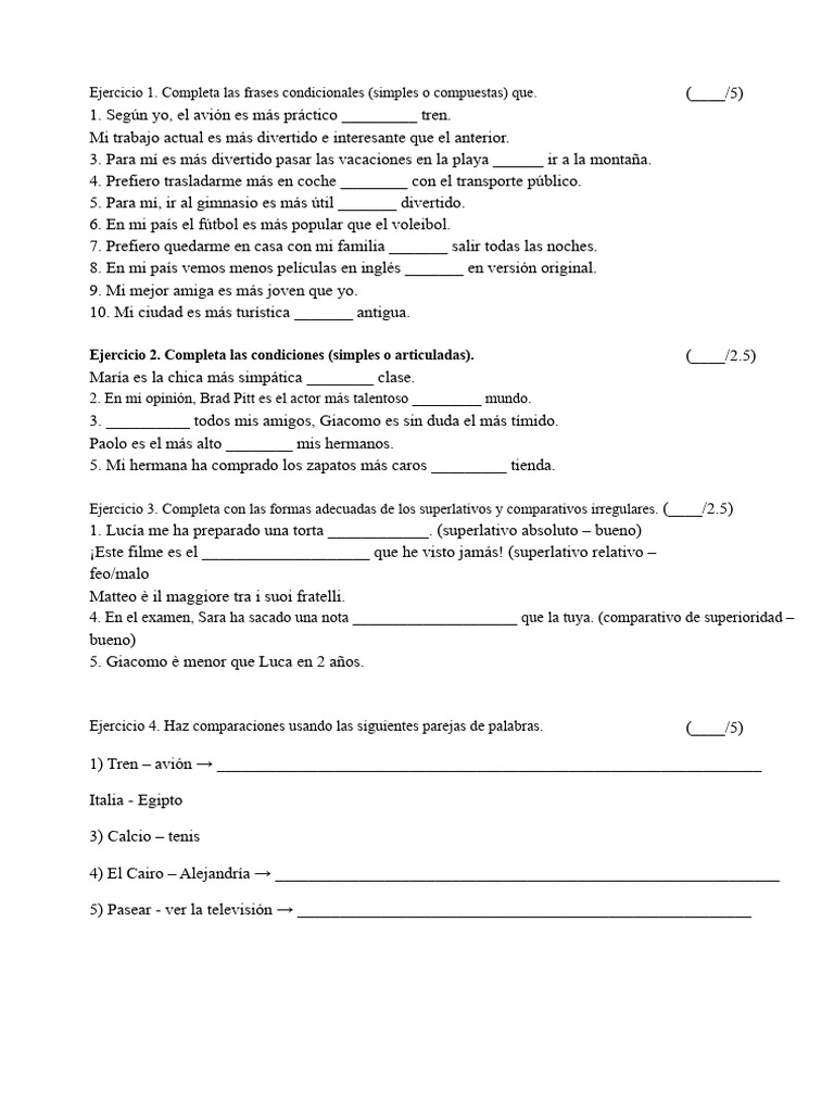 Ejercicios de Comparativos y Superlativos | PDF