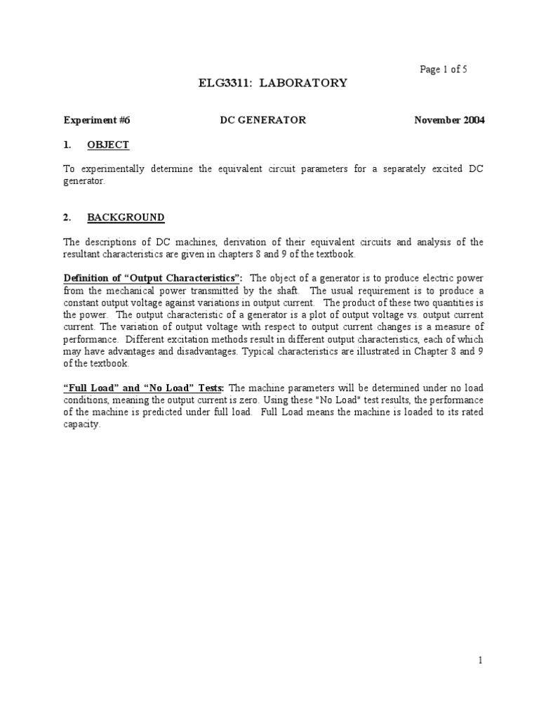 DC Generator Experiment Procedure | PDF