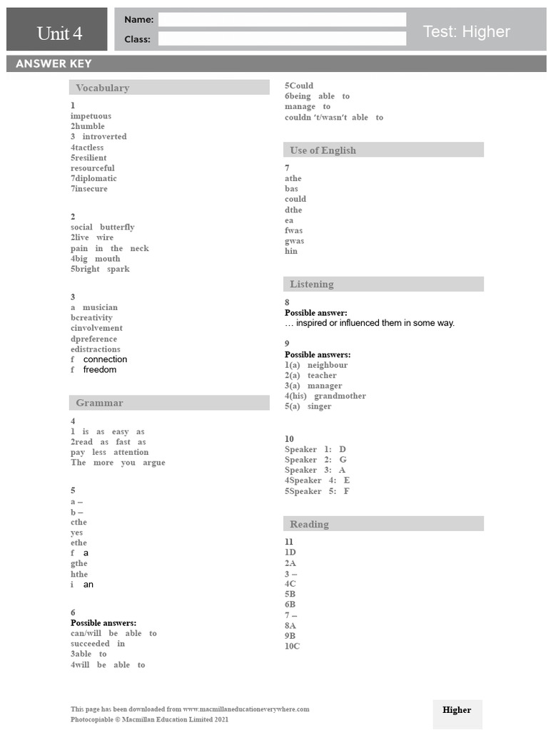 Vocabulary and Grammar for Higher Level | PDF | Linguistics | Human ...