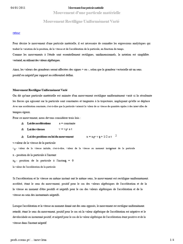 Mouvement Rectiligne Uniformément Varié | PDF | Accélération | Vitesse