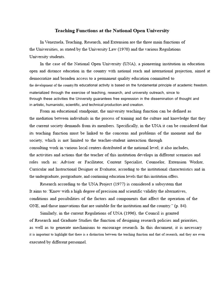 Teaching Functions at National Open University | PDF | University ...