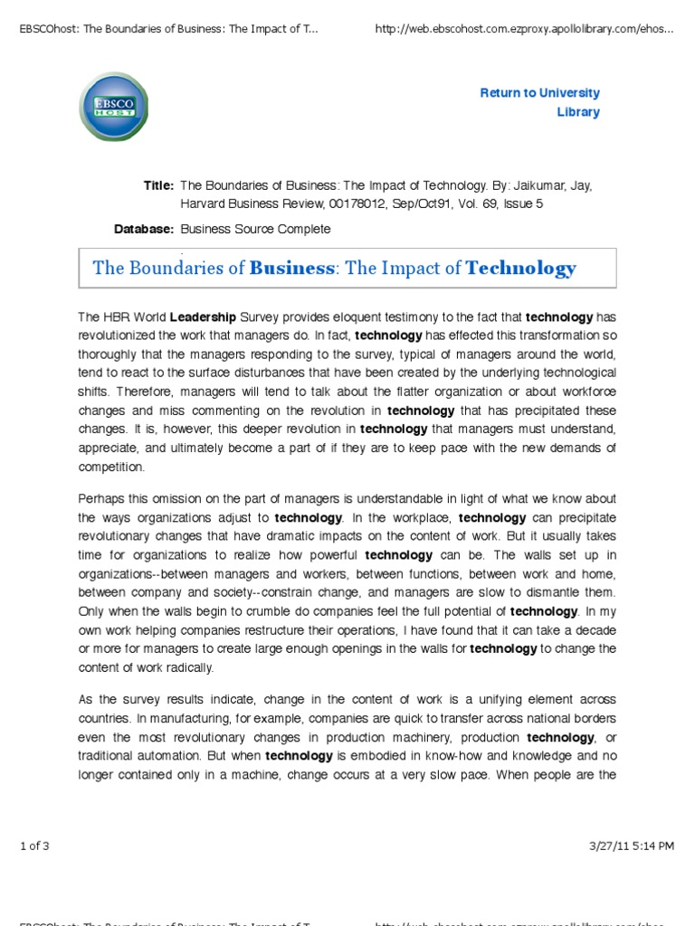 The Boundaries of Business The Impact of Technology | PDF