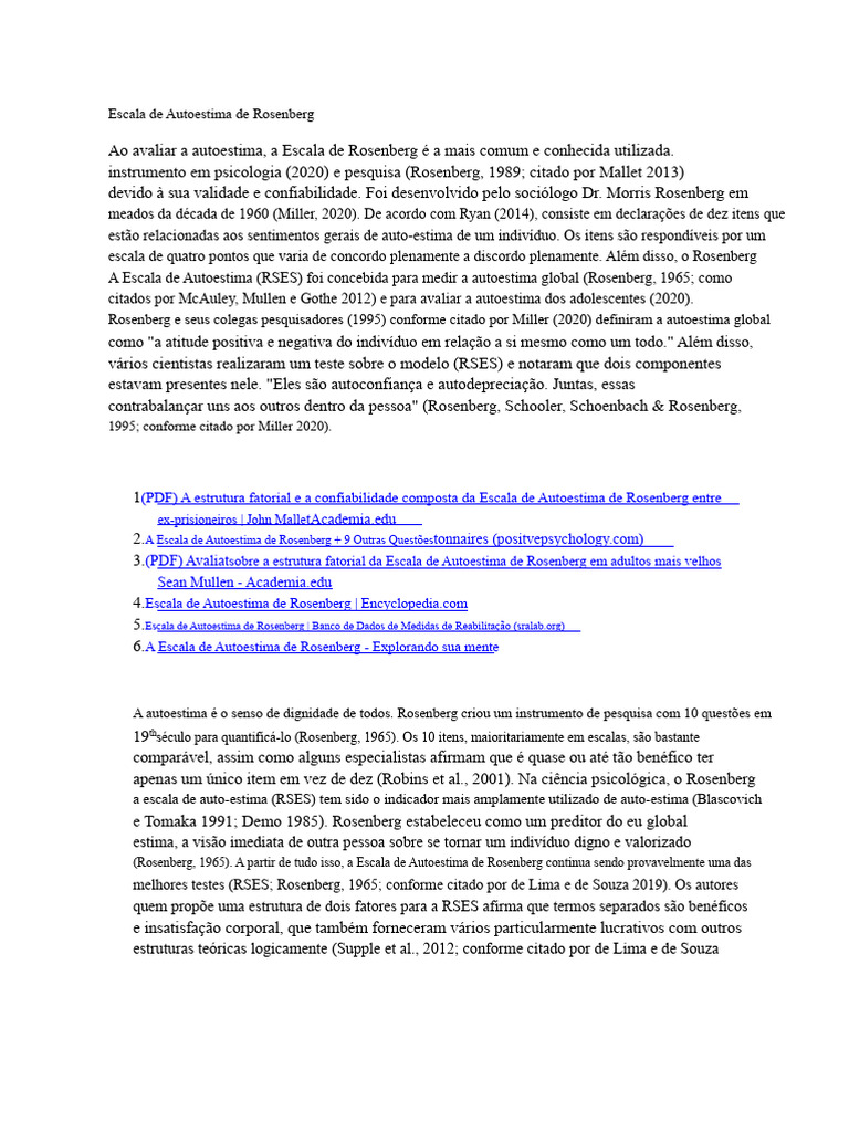 Escala de Autoestima de Rosenberg: Guia Completo | PDF | Autoestima ...