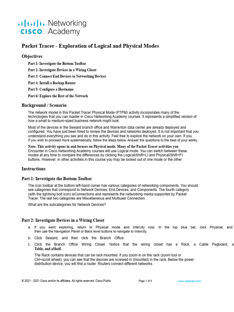 Packet Tracer - Exploration of Logical and Physical Mode | PDF | Usb ...