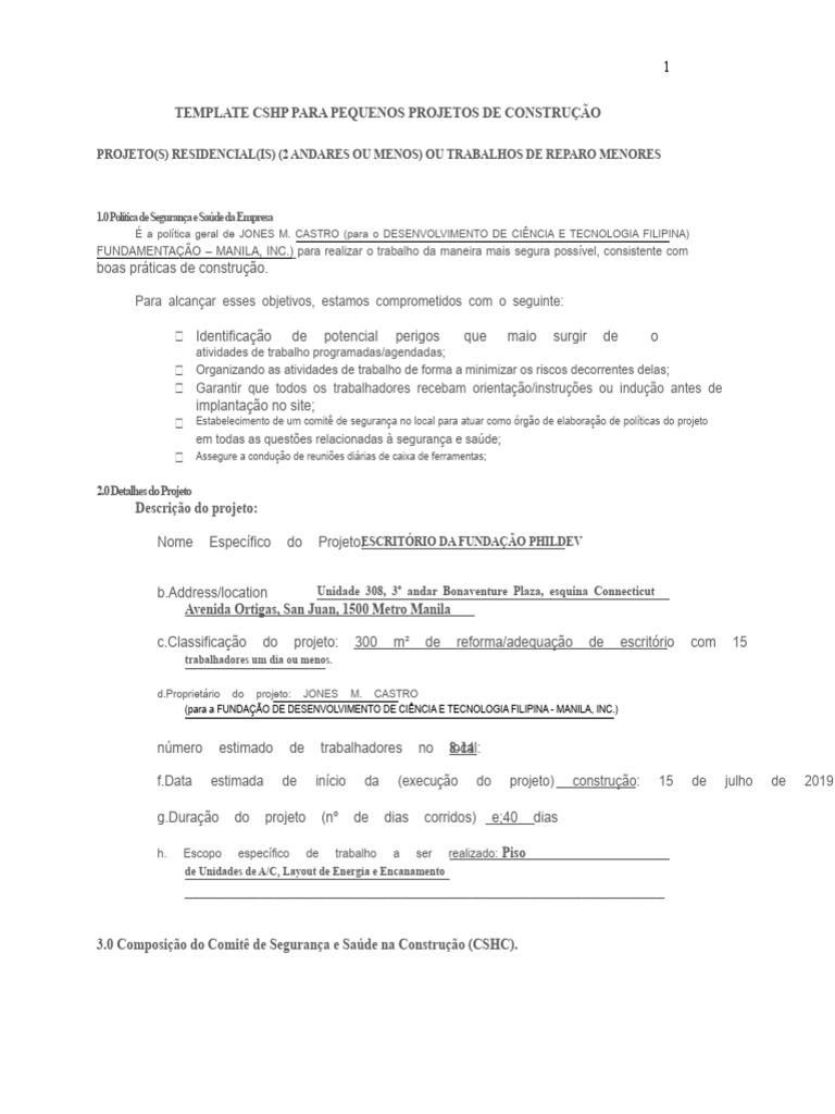 Modelo de CSHP para Pequenos Projetos de Construção | PDF | Desperdício