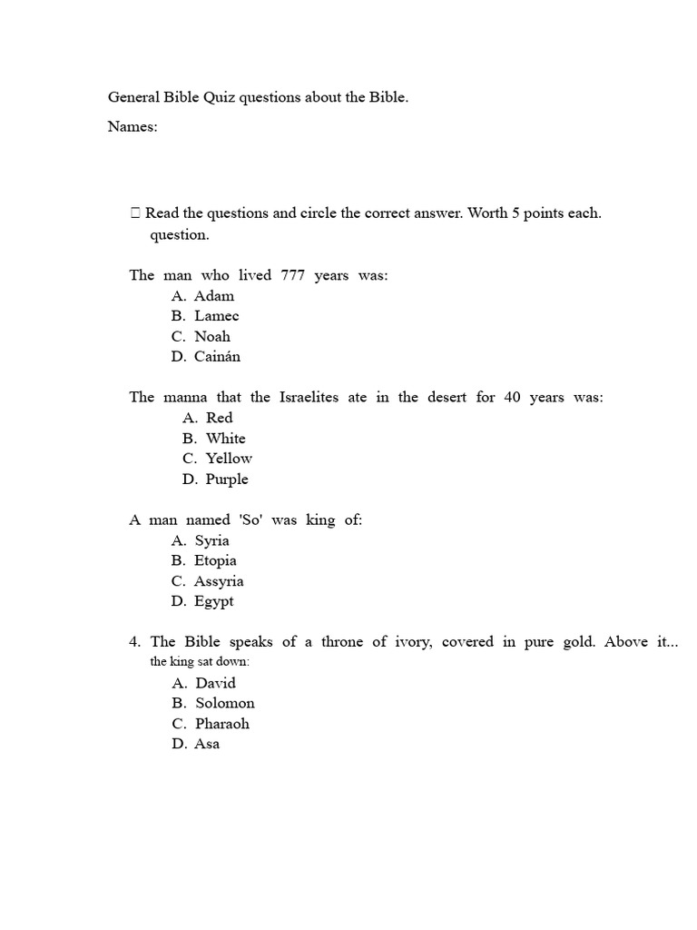 Bible Quiz Questions and Answers | PDF | Bible | Jesus