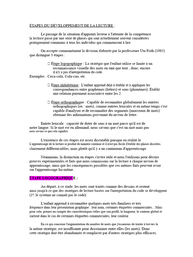 Étapes du développement de la lecture | PDF | Linguistique ...