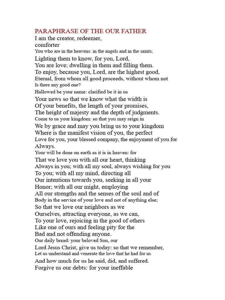 Paraphrase of the Our Father Prayer | PDF | Lord's Prayer | God The Father