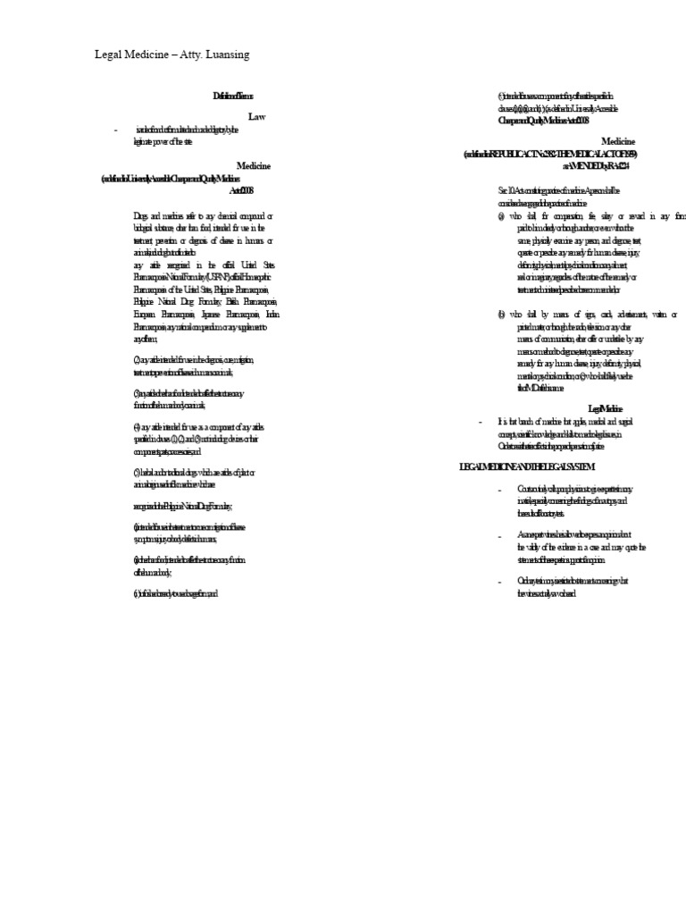 Legal Medicine Overview and Definitions | PDF | Burden Of Proof (Law ...