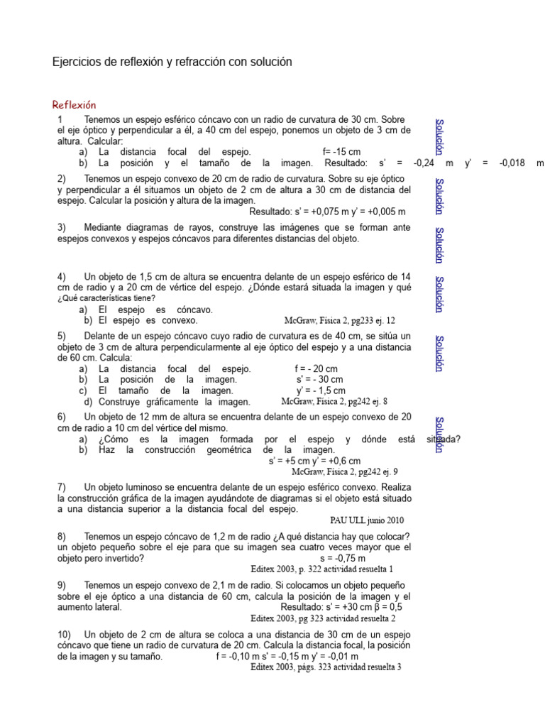 Ejercicios de reflexión y refracción | PDF | Índice de refracción | Ligero