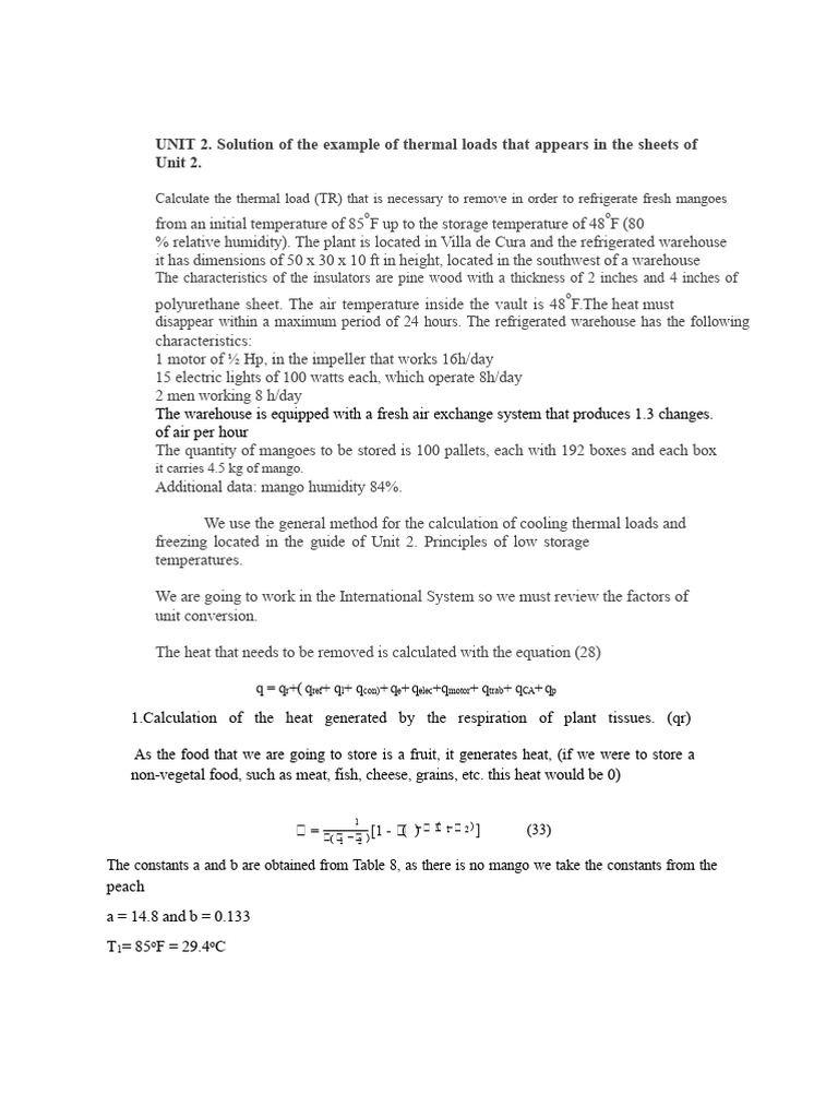 Thermal Load Calculation for Mango Storage | PDF | Warehouse | Heat