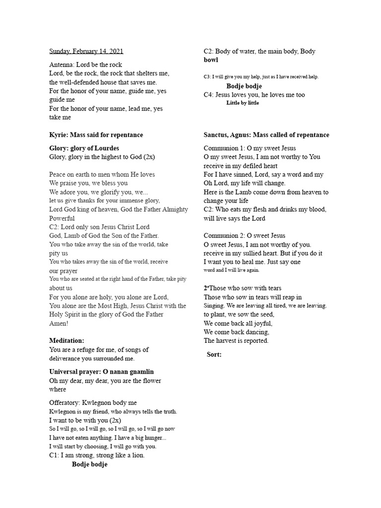 Religious Songs and Prayers for Worship | PDF | Mass (Liturgy) | Glory ...