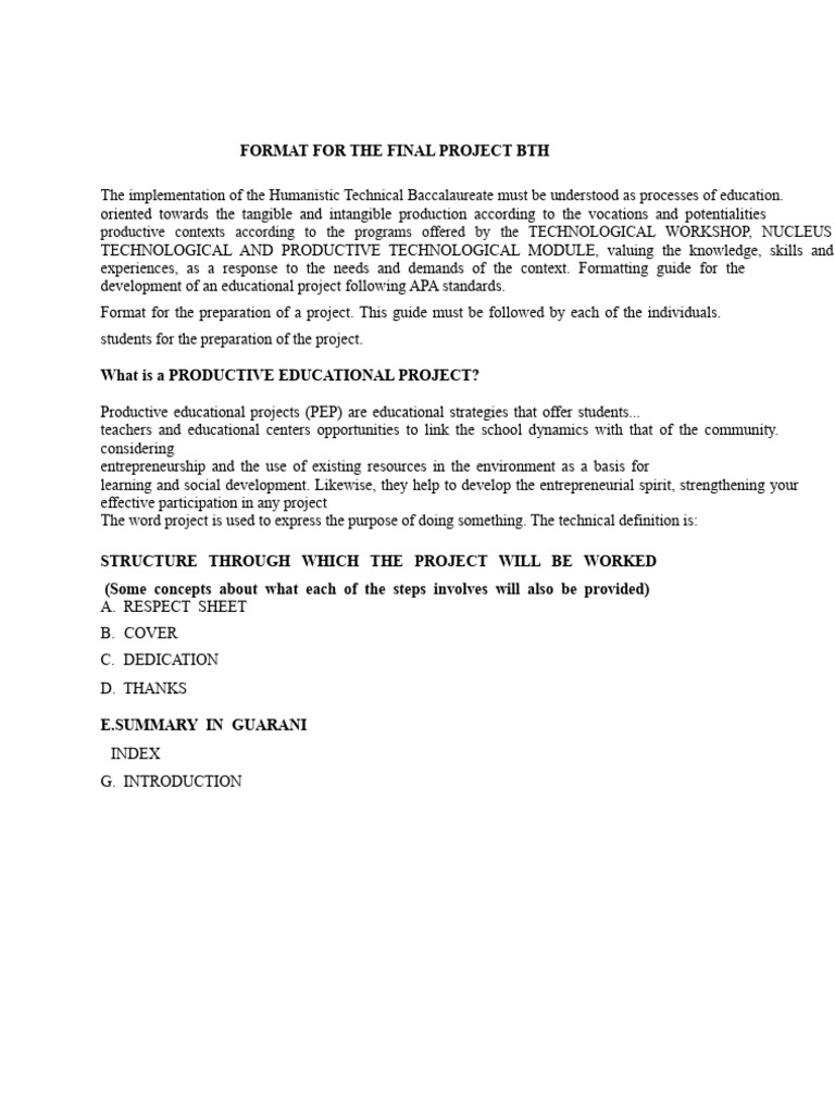 Final Project Format Guide for PEP | PDF | Knowledge | Entrepreneurship