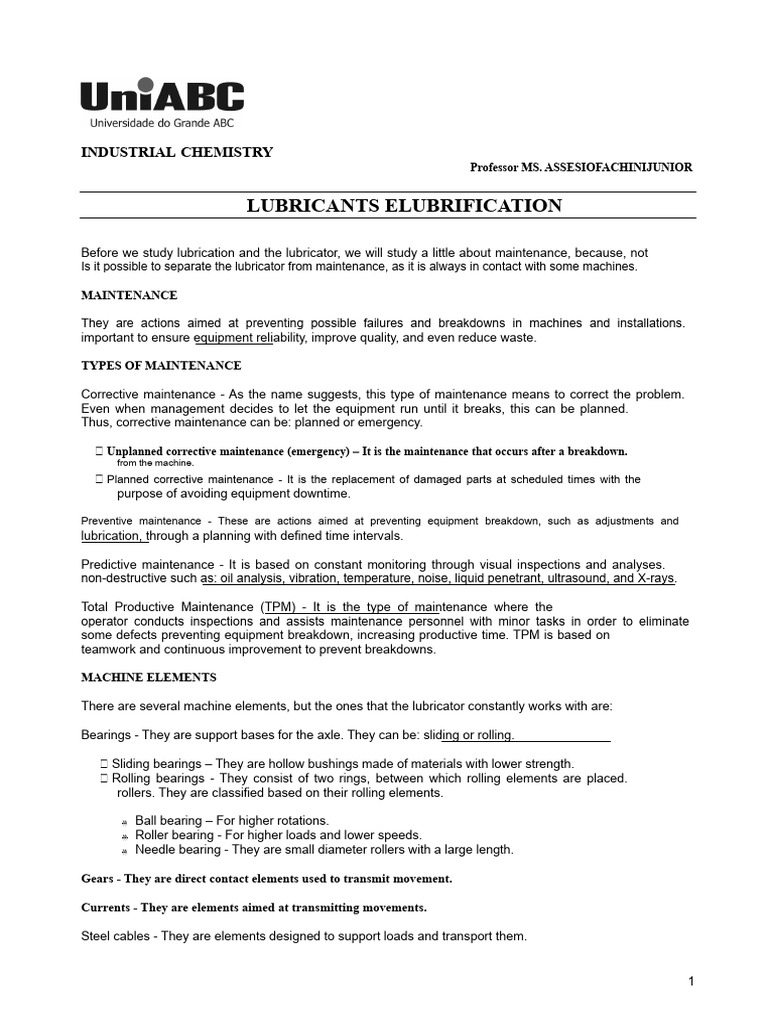 Lubrication and Maintenance Overview | PDF | Friction | Lubricant