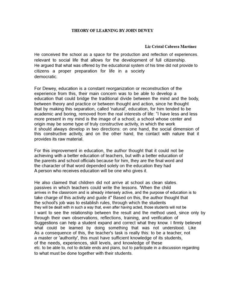 Dewey's Learning Theory: Education as Experience | PDF | John Dewey ...