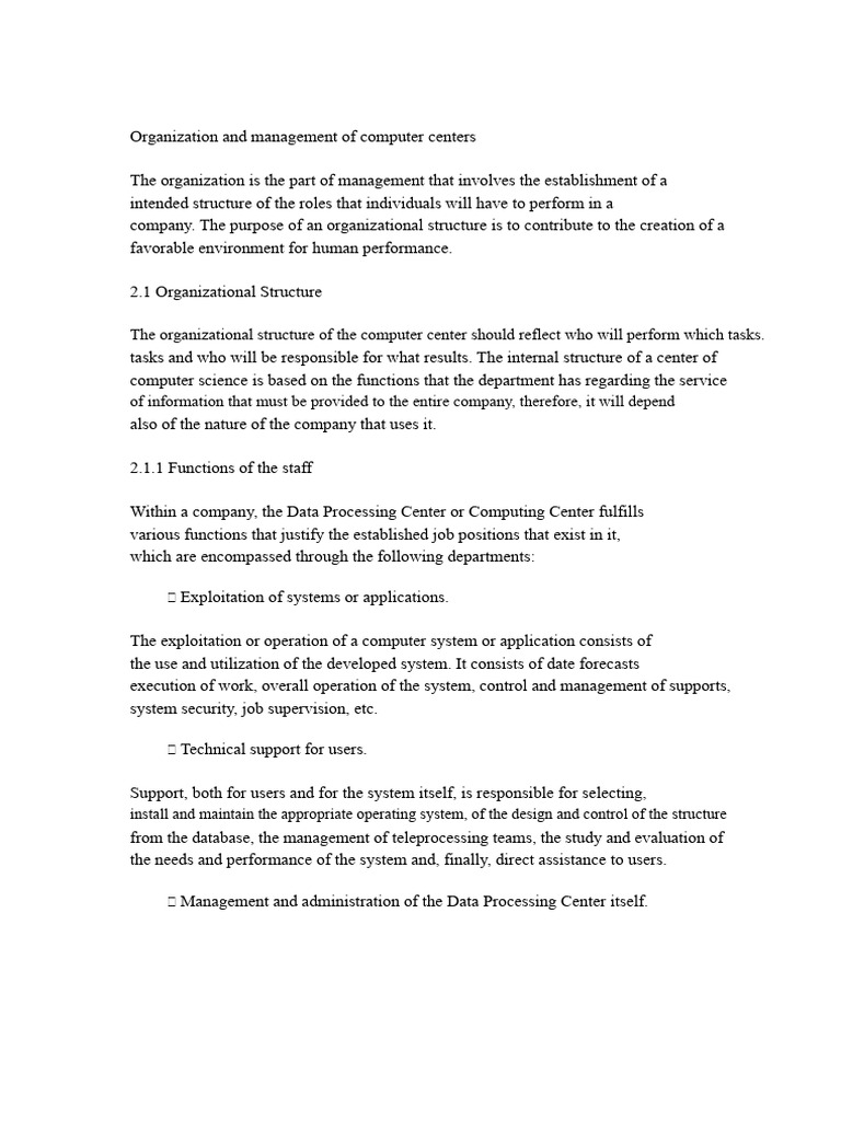 Organization and Management of Computer Centers | PDF | Computer ...